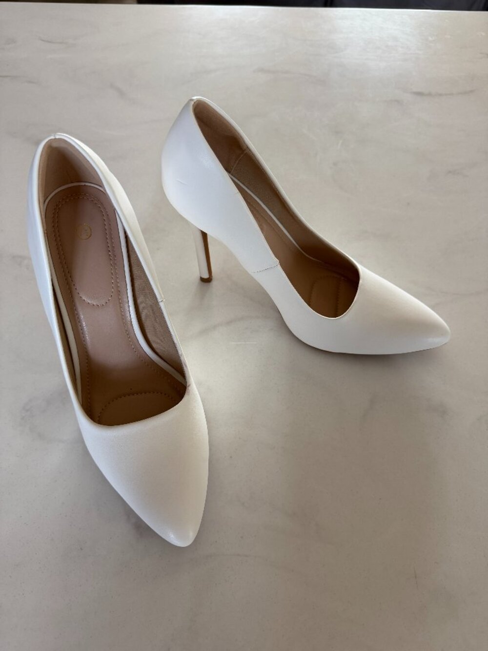 White Pointed Toe Stiletto Pumps Size 7.5 Faux Leather Classic Heels - Picture 2 of 12